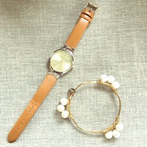 Anne Klein watch and pearl bracelet